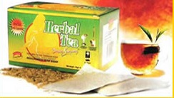 Kemasan Herbal Tea Orang Kampung dan secangkir teh